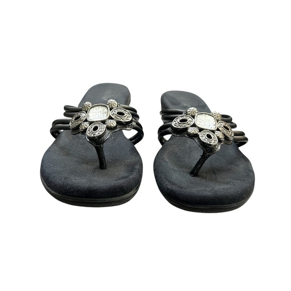 Rialto black thong comfort sandals with Silver & rhinestone detail Size 7M - Picture 3 of 8